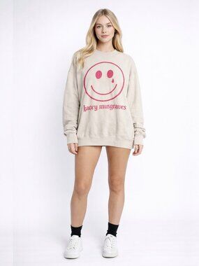 Kacey Musgraves Happy and Sad Smiley Graphic Sweatshirt Oversized L #A1869